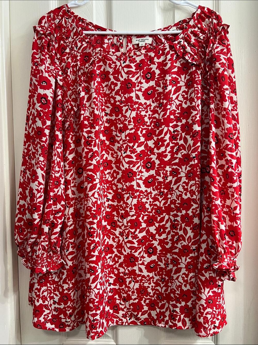 Max Studio Red Floral Long-Sleeve shirt